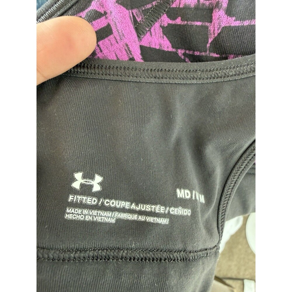 Under Armour Women’s Medium Sports Bra Purple Black High Impact Crossback Padded - Picture 5 of 7